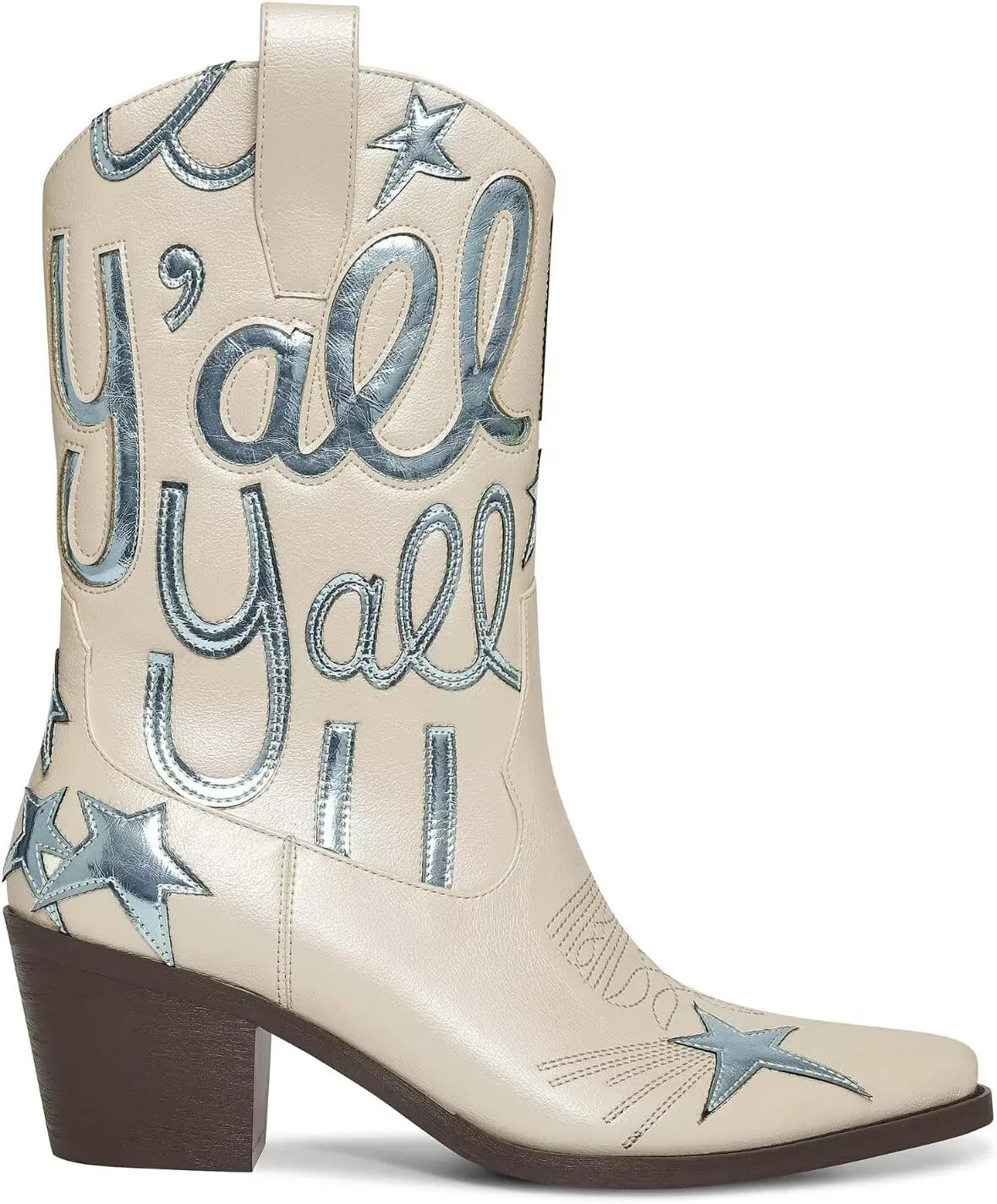 Metallic Cowboy boots for Women Mid Calf Low Heel Pointed Toe Womens Cowgirl Boots Fashion Embroidery Western Pull On Boots