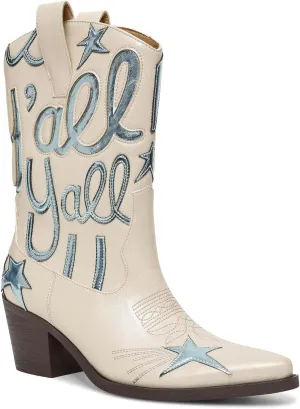 Metallic Cowboy boots for Women Mid Calf Low Heel Pointed Toe Womens Cowgirl Boots Fashion Embroidery Western Pull On Boots