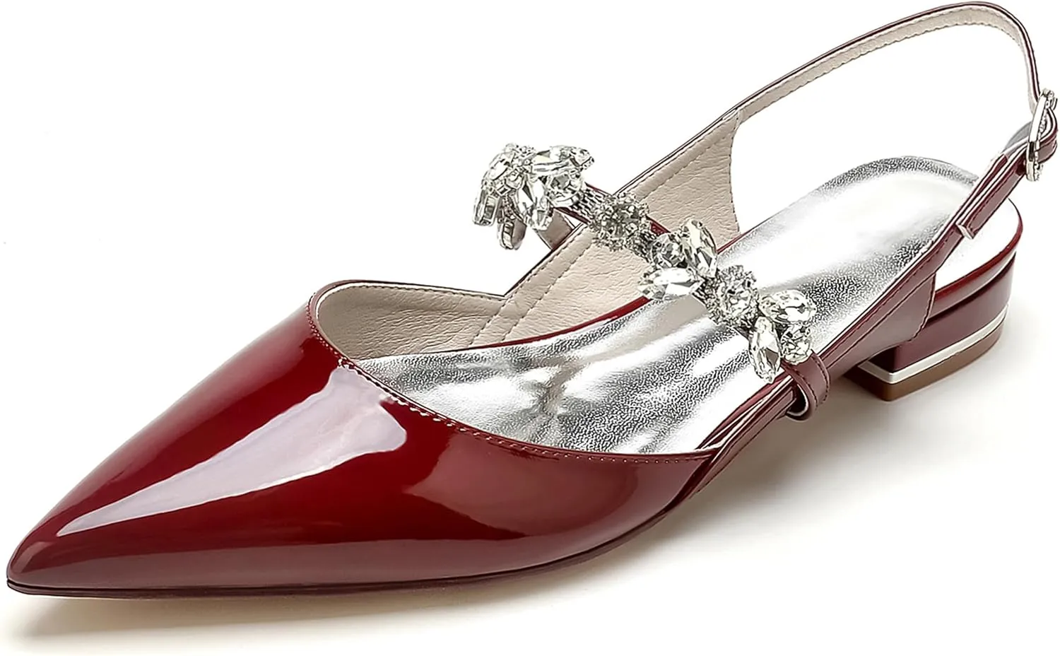 Minishion Girls Women Wedding Flats with Rhinestone Chains Evening Formal Mules Shoes BR268