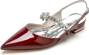 Minishion Girls Women Wedding Flats with Rhinestone Chains Evening Formal Mules Shoes BR268
