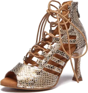 Minishion Women's Ballroom Dancing Boots Lace-up Latin Shoes Formal Party Sandals