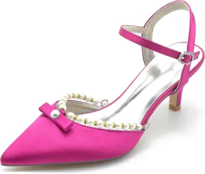 Minishion Womens Dressy Shoes for Wedding Slingback Low Heel Evening Formal Pumps Mules with Pearl BR038
