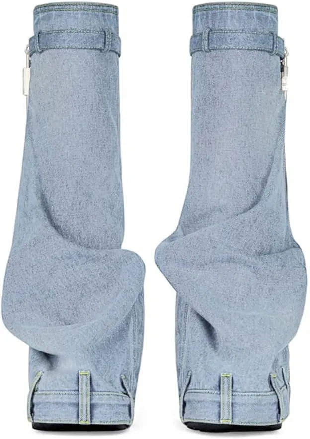 MissHeel Padlock Fold Over Platform Denim Knee High Boots