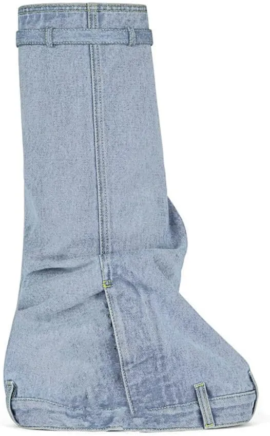 MissHeel Padlock Fold Over Platform Denim Knee High Boots