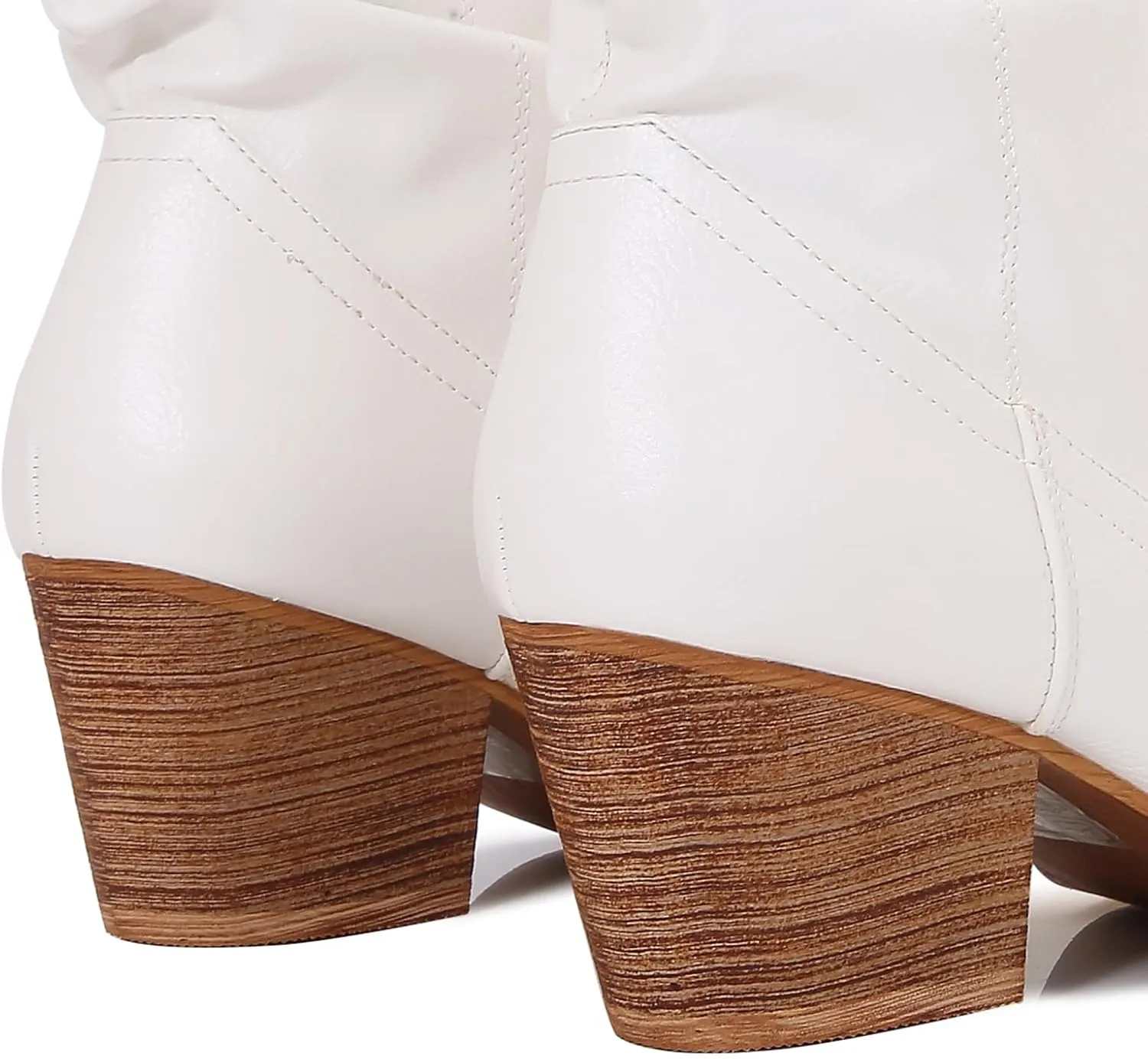 mm Women's Modern Western Short Cowboy Boot with Pull-Up Tabs, Slip On Pointed Toe Chunky Heel Cowgirl Boots for Girls Ladies Fall, Brown White Navy