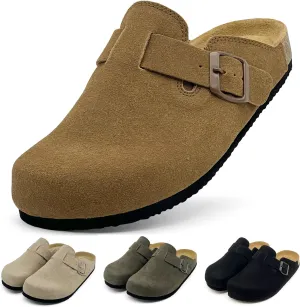 MOLATIN Clogs for Women Comfort Mens Mules and Slip ons Potato Shoes Leather Mules with Suede Cork Footbed Sandals