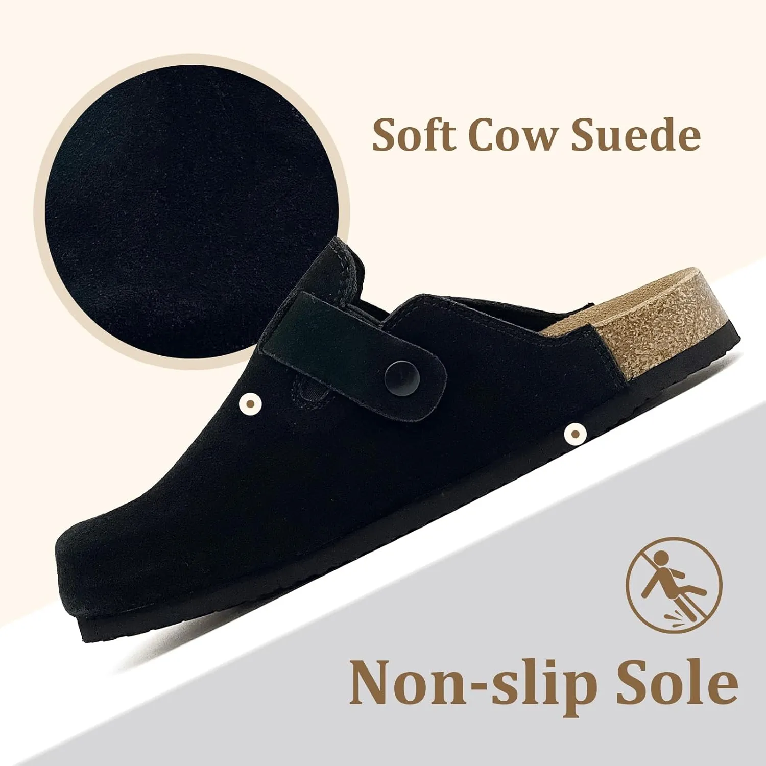 MOLATIN Clogs for Women Comfort Mens Mules and Slip ons Potato Shoes Leather Mules with Suede Cork Footbed Sandals