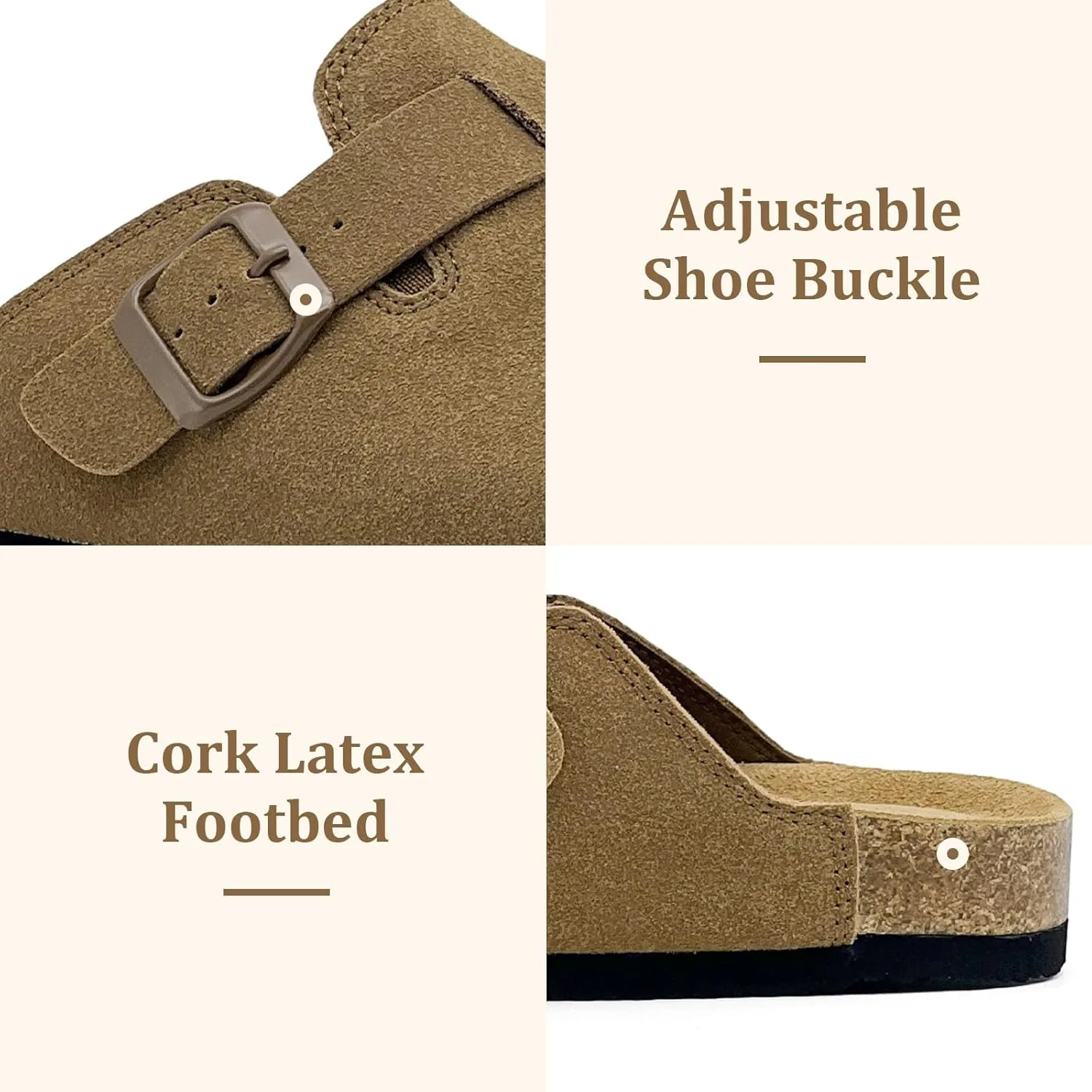 MOLATIN Clogs for Women Comfort Mens Mules and Slip ons Potato Shoes Leather Mules with Suede Cork Footbed Sandals