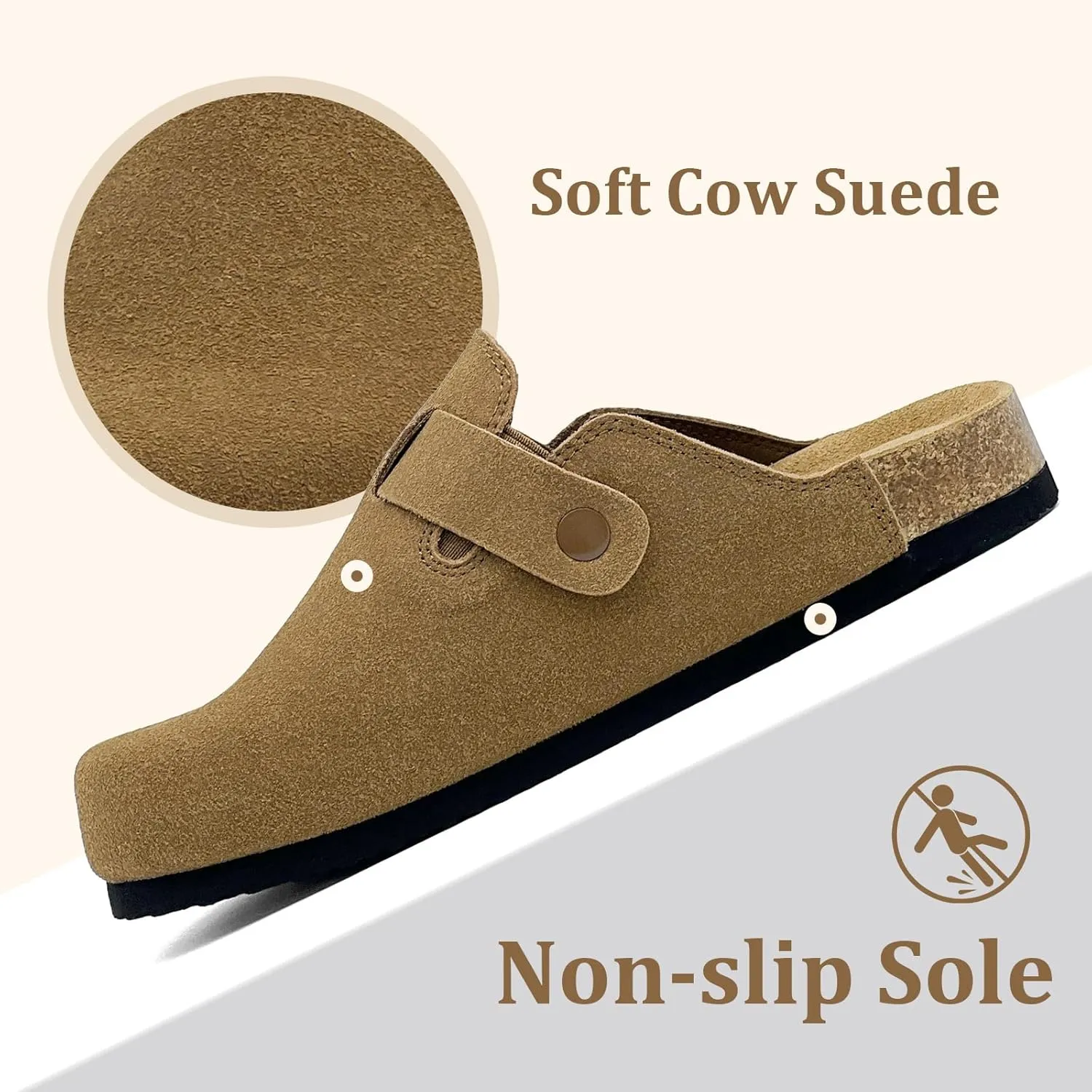 MOLATIN Clogs for Women Comfort Mens Mules and Slip ons Potato Shoes Leather Mules with Suede Cork Footbed Sandals