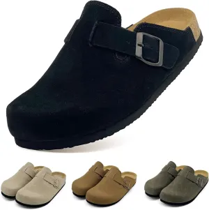 MOLATIN Clogs for Women Comfort Mens Mules and Slip ons Potato Shoes Leather Mules with Suede Cork Footbed Sandals