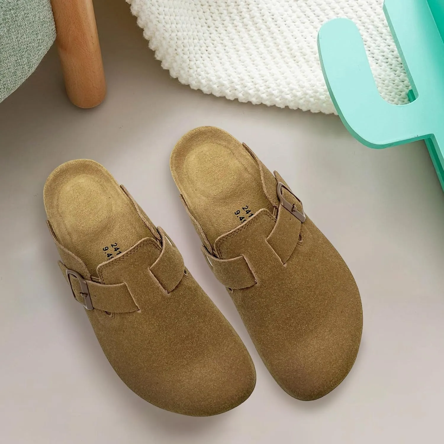 MOLATIN Clogs for Women Comfort Mens Mules and Slip ons Potato Shoes Leather Mules with Suede Cork Footbed Sandals