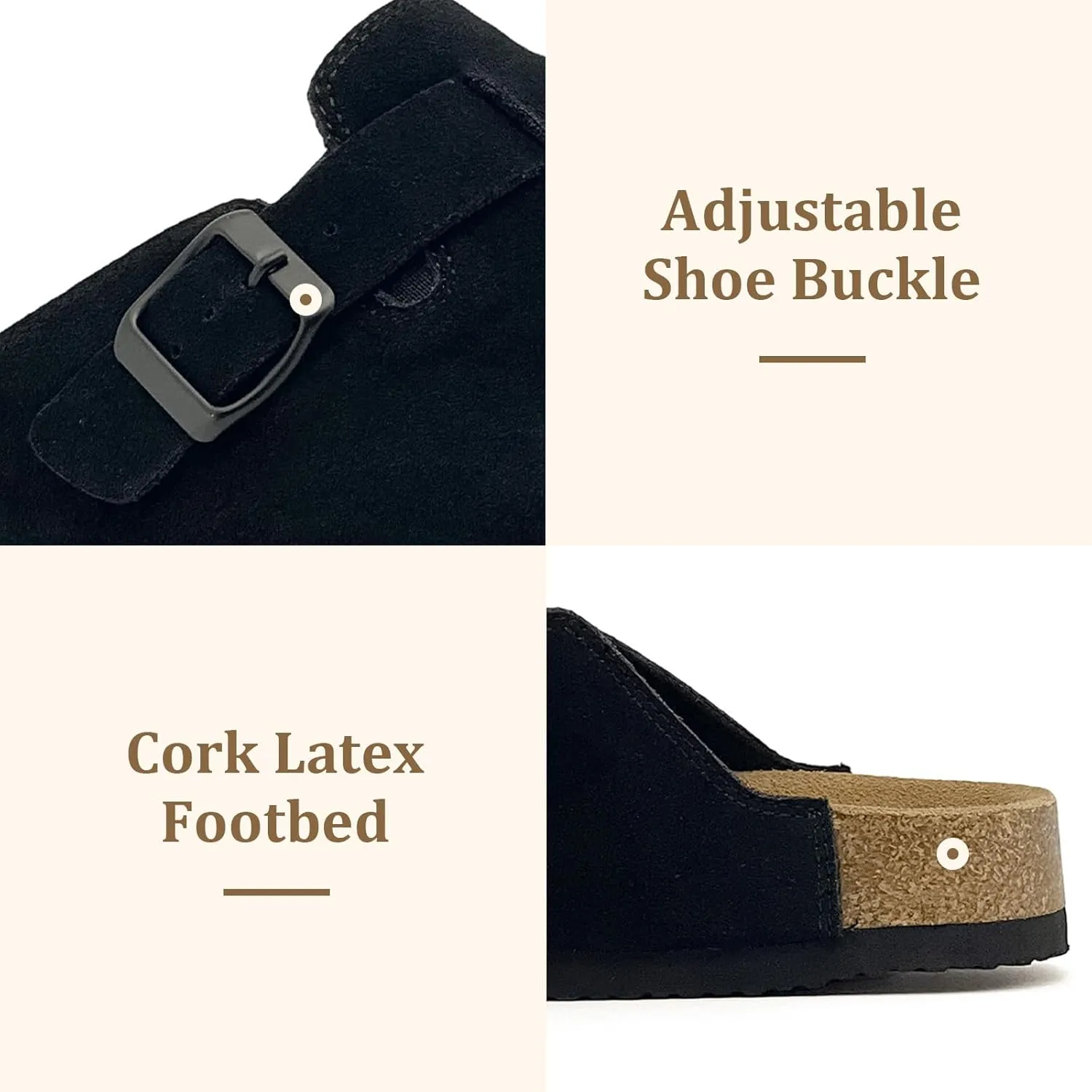MOLATIN Clogs for Women Comfort Mens Mules and Slip ons Potato Shoes Leather Mules with Suede Cork Footbed Sandals