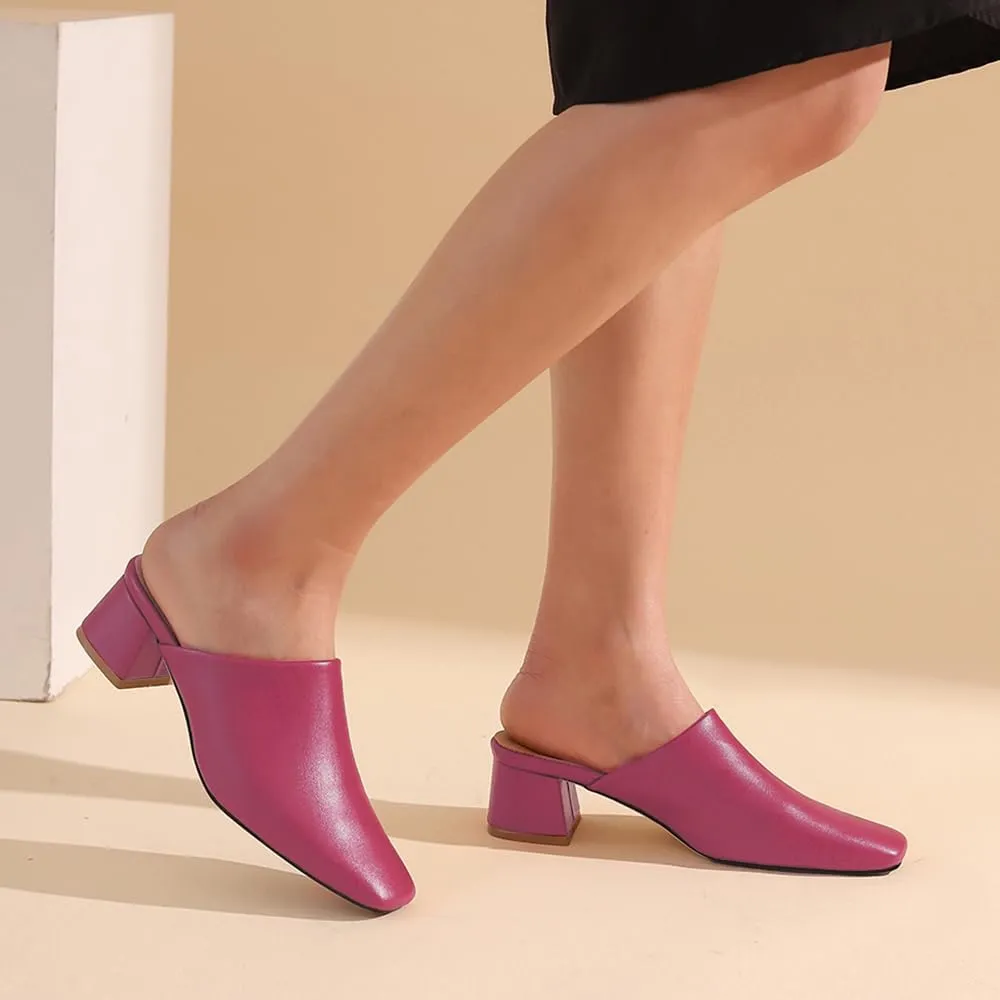 MOOMMO Women Chunky Heel Mules Closed Toe Square Toe Slip On Backless Pumps Mid Block Heel Office Casual Dress Shoes 5-17 US