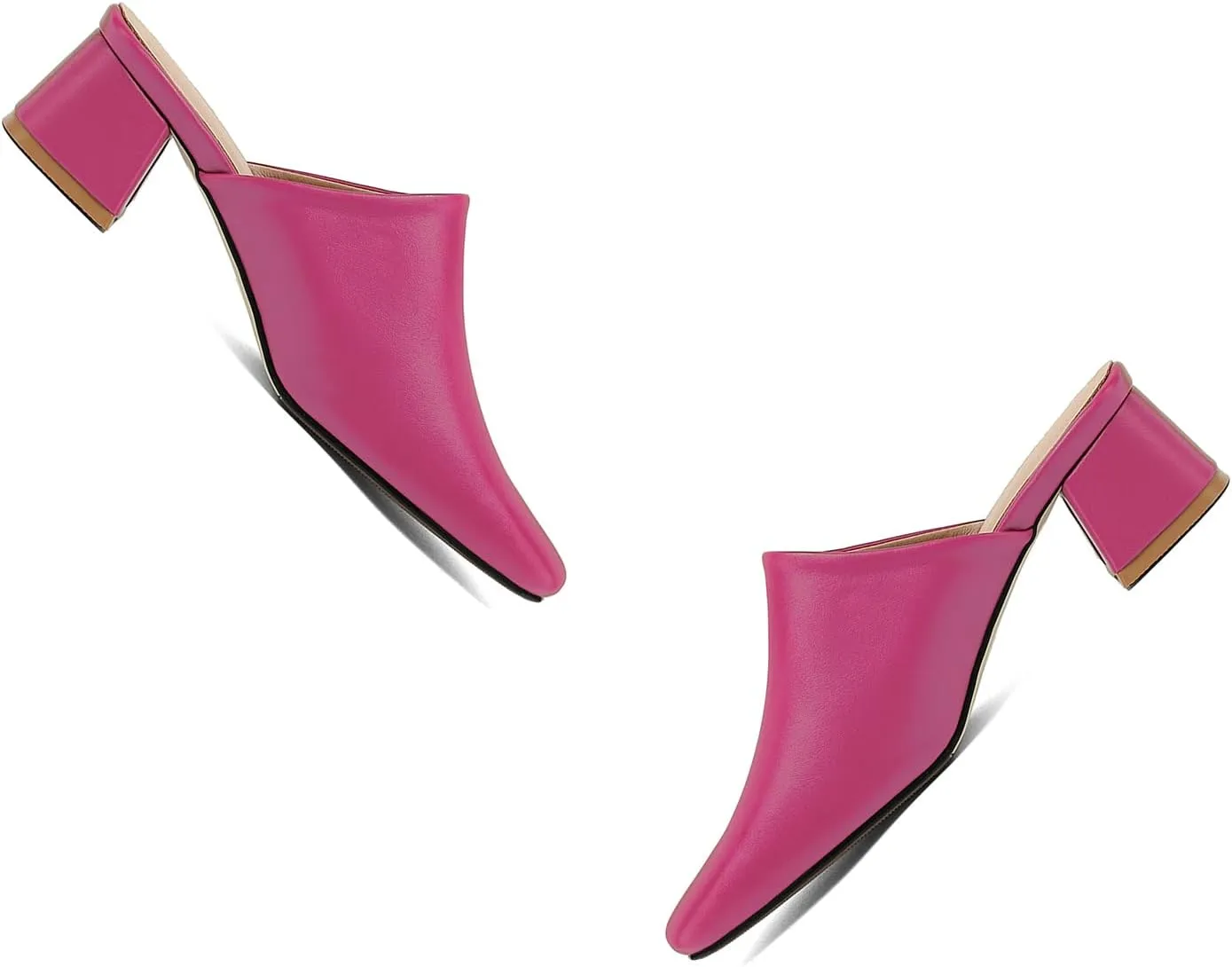 MOOMMO Women Chunky Heel Mules Closed Toe Square Toe Slip On Backless Pumps Mid Block Heel Office Casual Dress Shoes 5-17 US