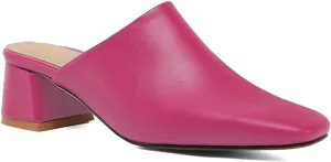 MOOMMO Women Chunky Heel Mules Closed Toe Square Toe Slip On Backless Pumps Mid Block Heel Office Casual Dress Shoes 5-17 US