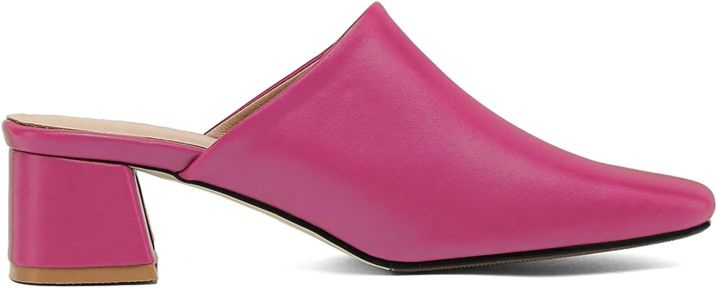 MOOMMO Women Chunky Heel Mules Closed Toe Square Toe Slip On Backless Pumps Mid Block Heel Office Casual Dress Shoes 5-17 US