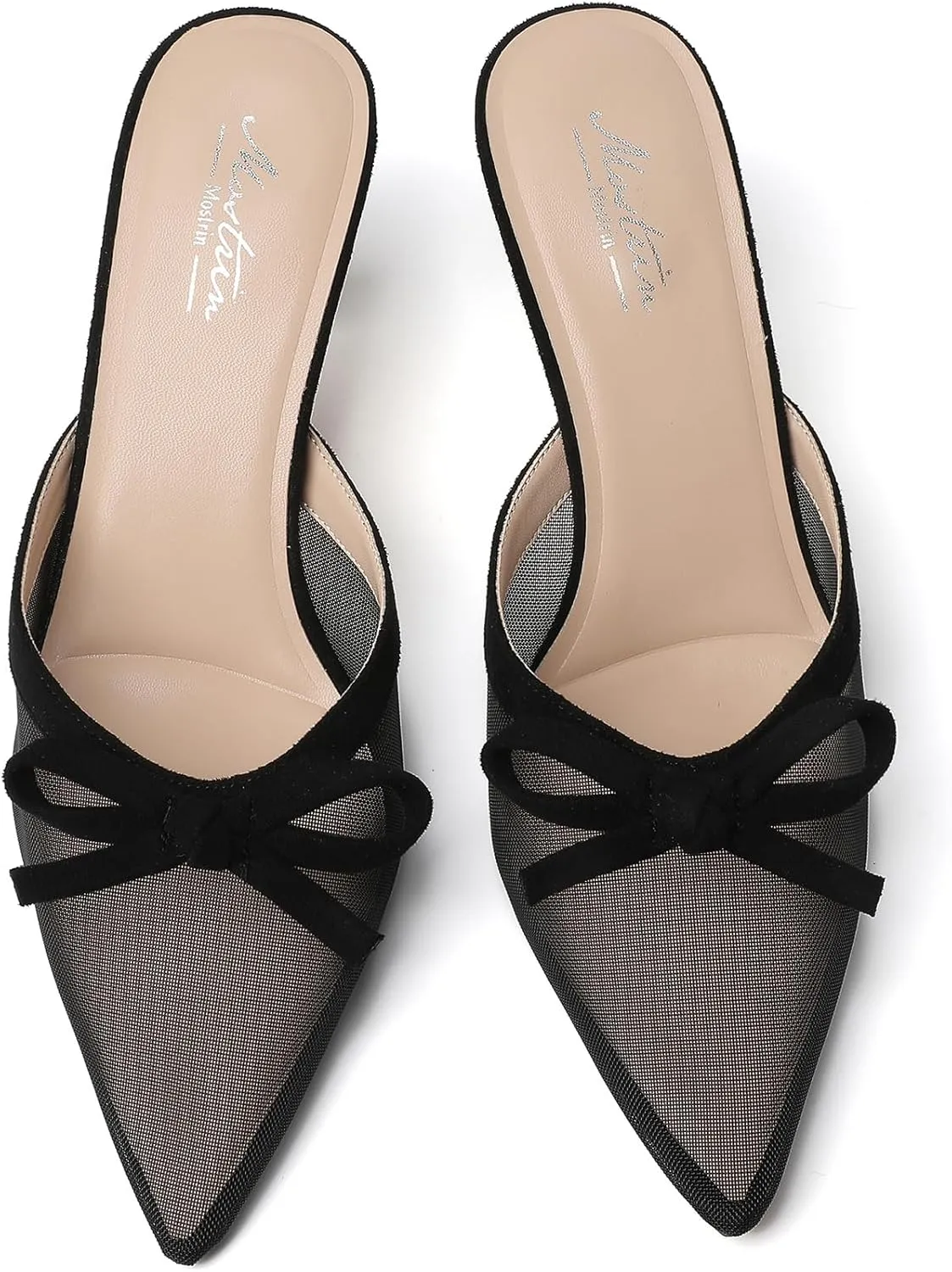 Mostrin Kitten Mules Heels for Women Pointed Closed Toe Heels Vintage Slip on Stiletto Dressy Pumps Shoes