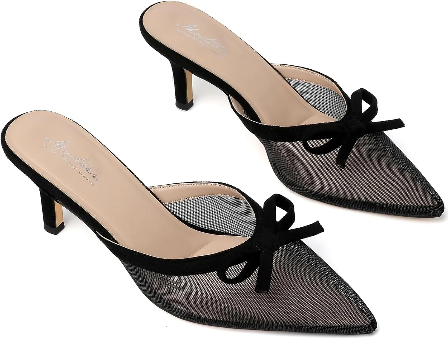 Mostrin Kitten Mules Heels for Women Pointed Closed Toe Heels Vintage Slip on Stiletto Dressy Pumps Shoes