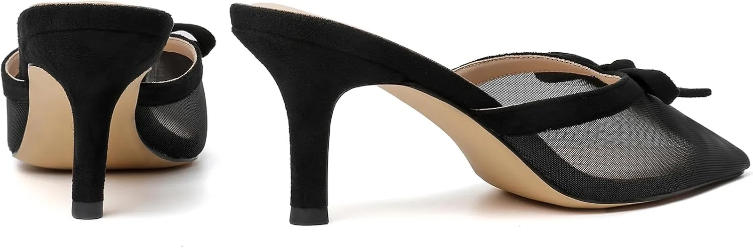 Mostrin Kitten Mules Heels for Women Pointed Closed Toe Heels Vintage Slip on Stiletto Dressy Pumps Shoes