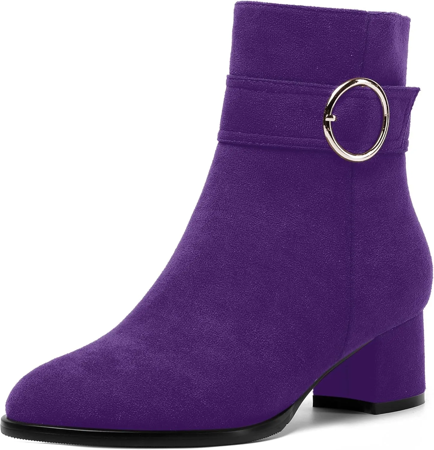 MOVINSTEPS Ankle Boots for Women Low Chunky Heel Wide Width Suede Short Booties Comfortable Casual Business Fashion Dressy Fall Winter Boots 2 Inch