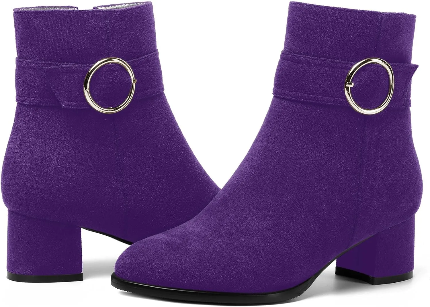 MOVINSTEPS Ankle Boots for Women Low Chunky Heel Wide Width Suede Short Booties Comfortable Casual Business Fashion Dressy Fall Winter Boots 2 Inch