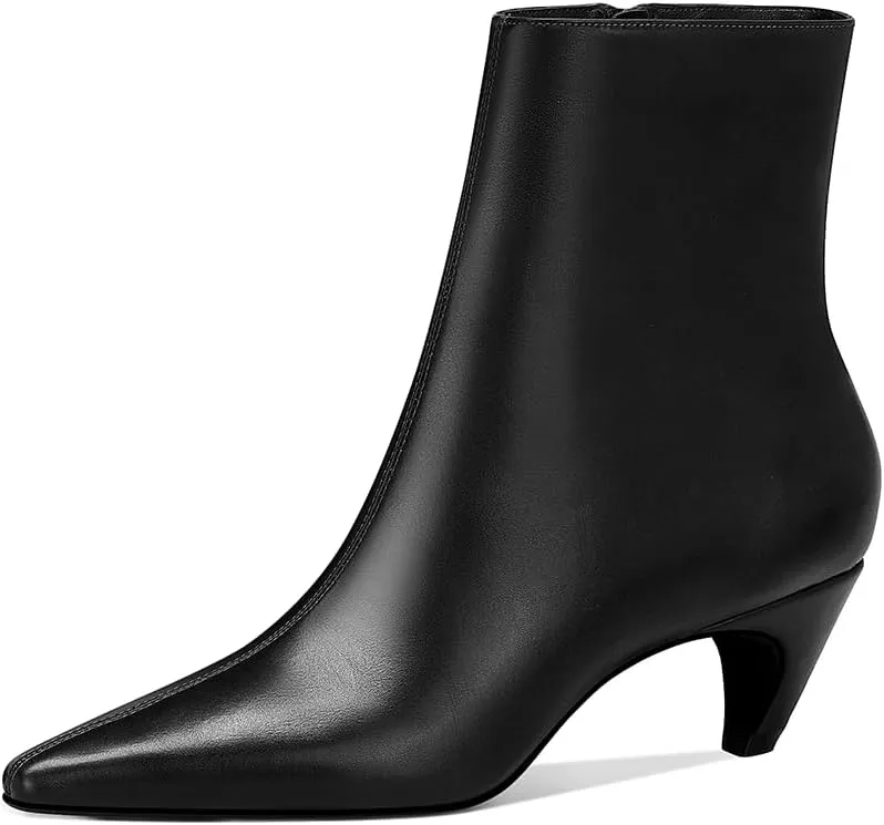 MSONLYDN Women's Kitten Heel Ankle Boots, 2.2 Inch Pointed Toe Short Boots Side Zipper Low Heel Mid Calf Dress Booties