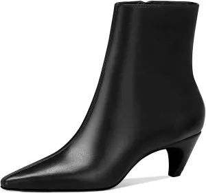 MSONLYDN Women's Kitten Heel Ankle Boots, 2.2 Inch Pointed Toe Short Boots Side Zipper Low Heel Mid Calf Dress Booties
