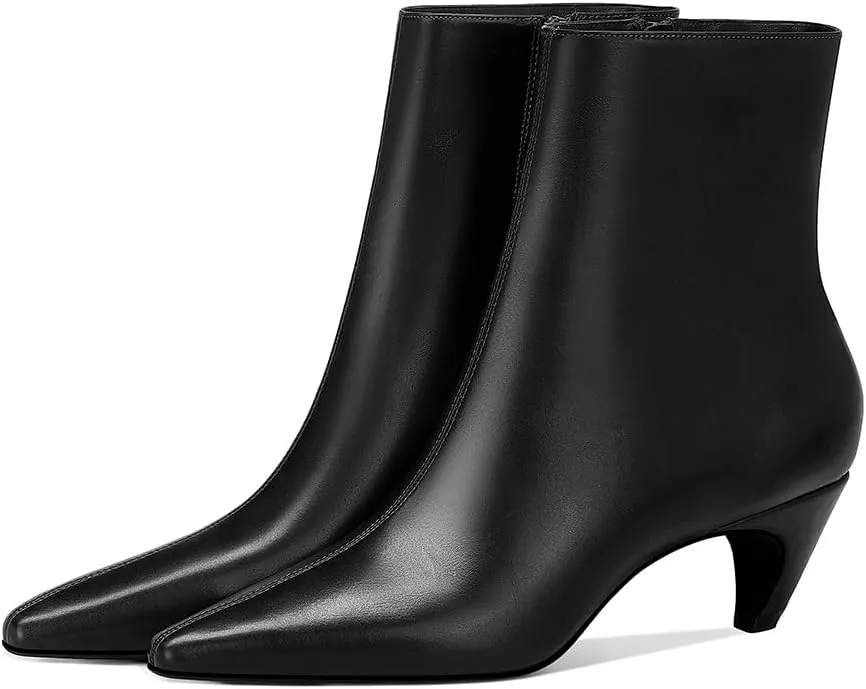 MSONLYDN Women's Kitten Heel Ankle Boots, 2.2 Inch Pointed Toe Short Boots Side Zipper Low Heel Mid Calf Dress Booties