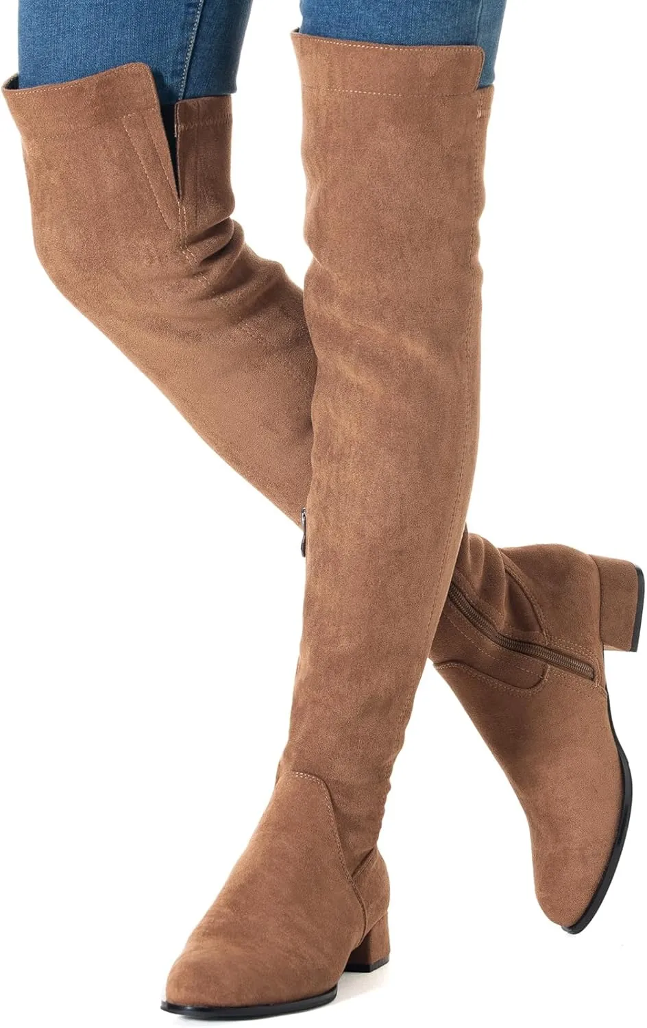 Mtzyoa Women Over The Knee Boots Suede Thigh High Low Block Heel Stretch OTK Walking Comfort