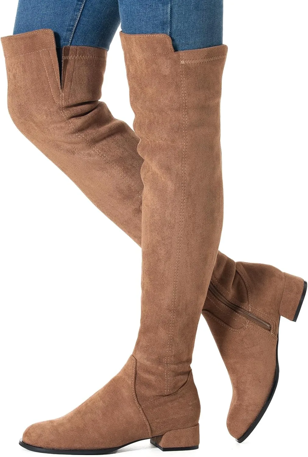 Mtzyoa Women Over The Knee Boots Suede Thigh High Low Block Heel Stretch OTK Walking Comfort
