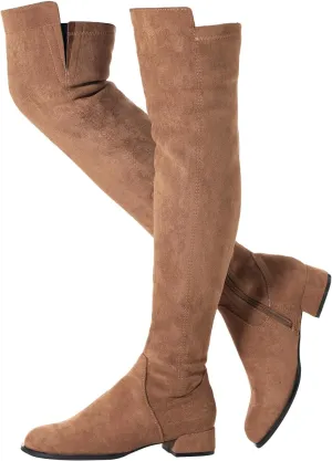 Mtzyoa Women Over The Knee Boots Suede Thigh High Low Block Heel Stretch OTK Walking Comfort
