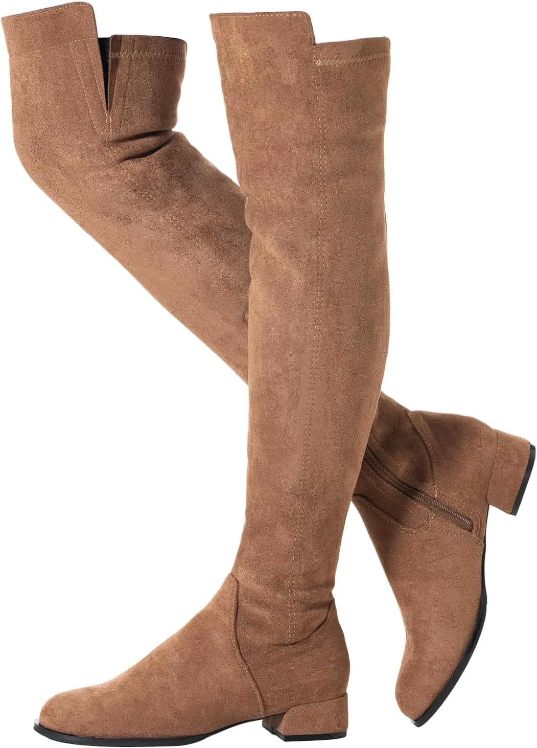Mtzyoa Women Over The Knee Boots Suede Thigh High Low Block Heel Stretch OTK Walking Comfort