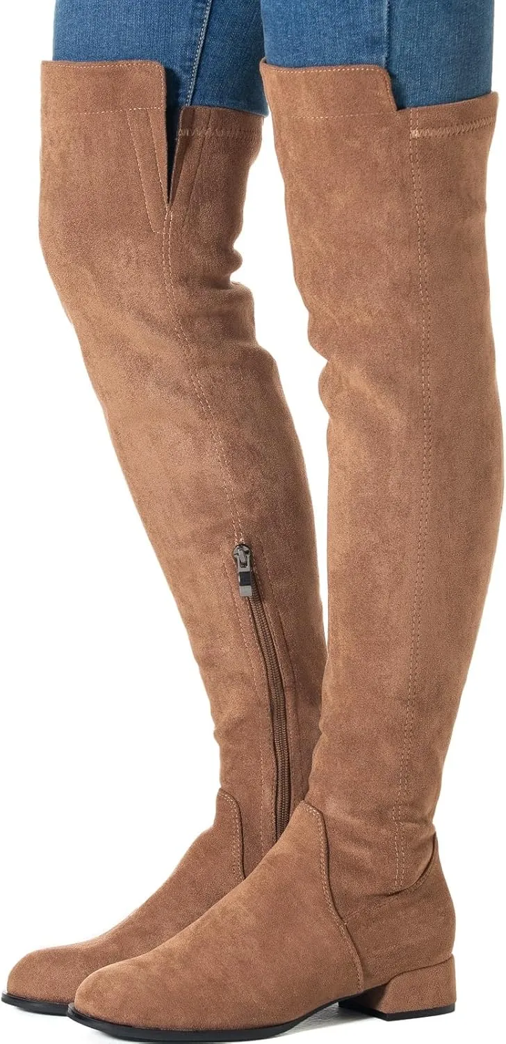Mtzyoa Women Over The Knee Boots Suede Thigh High Low Block Heel Stretch OTK Walking Comfort
