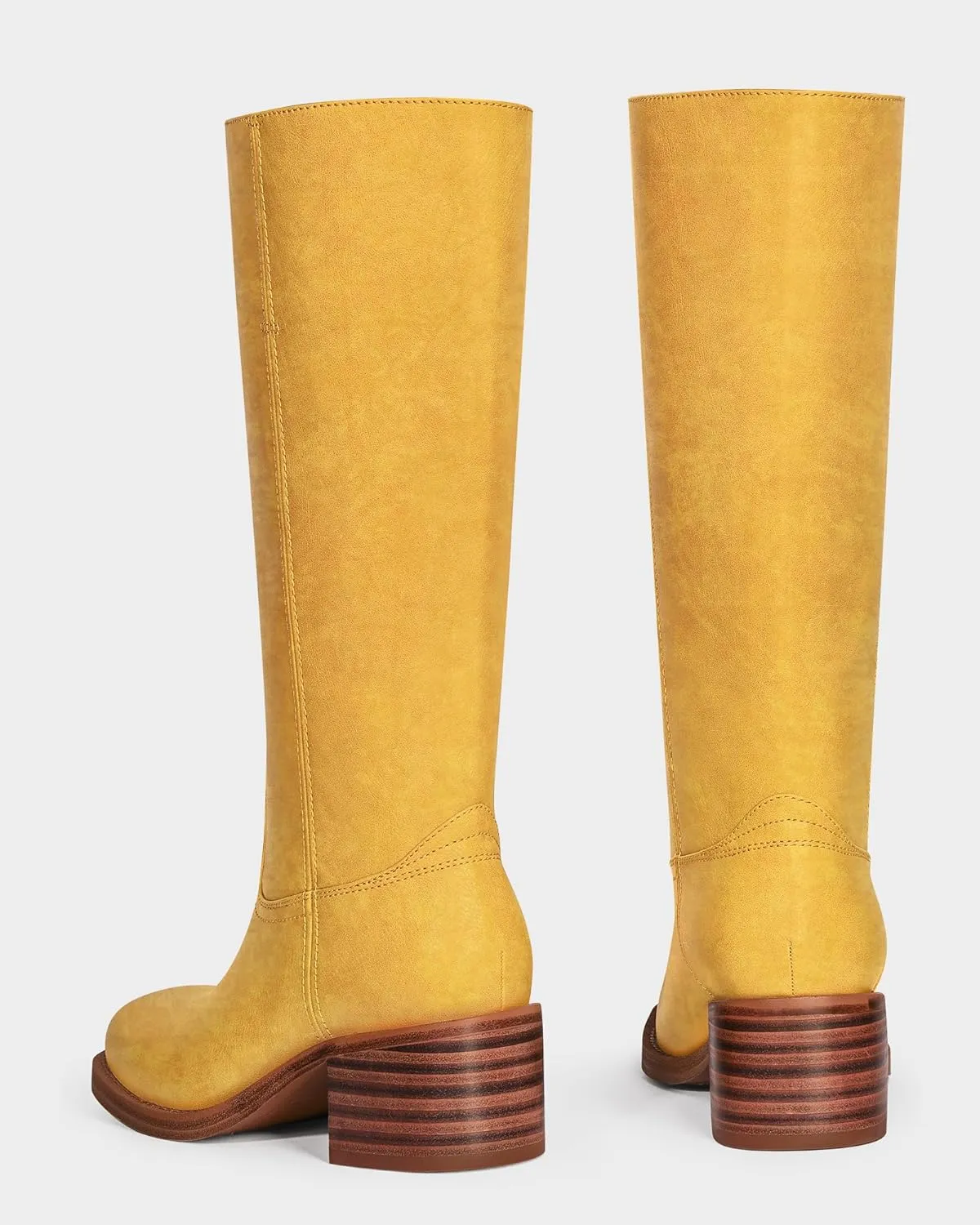 MUCCCUTE Campus Knee High Boots for Women Wide Calf Square Toe Chunky Block Low Heel Tall Long Boots Pull On