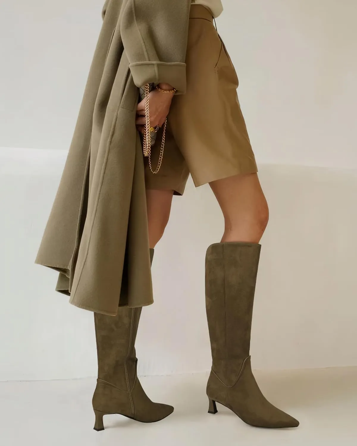 MUCCCUTE Knee High Boots for Women Kitten Heel Tall Boots Pointed Toe Slip On Sexy Fashion Long Botas with Full Side Zipper