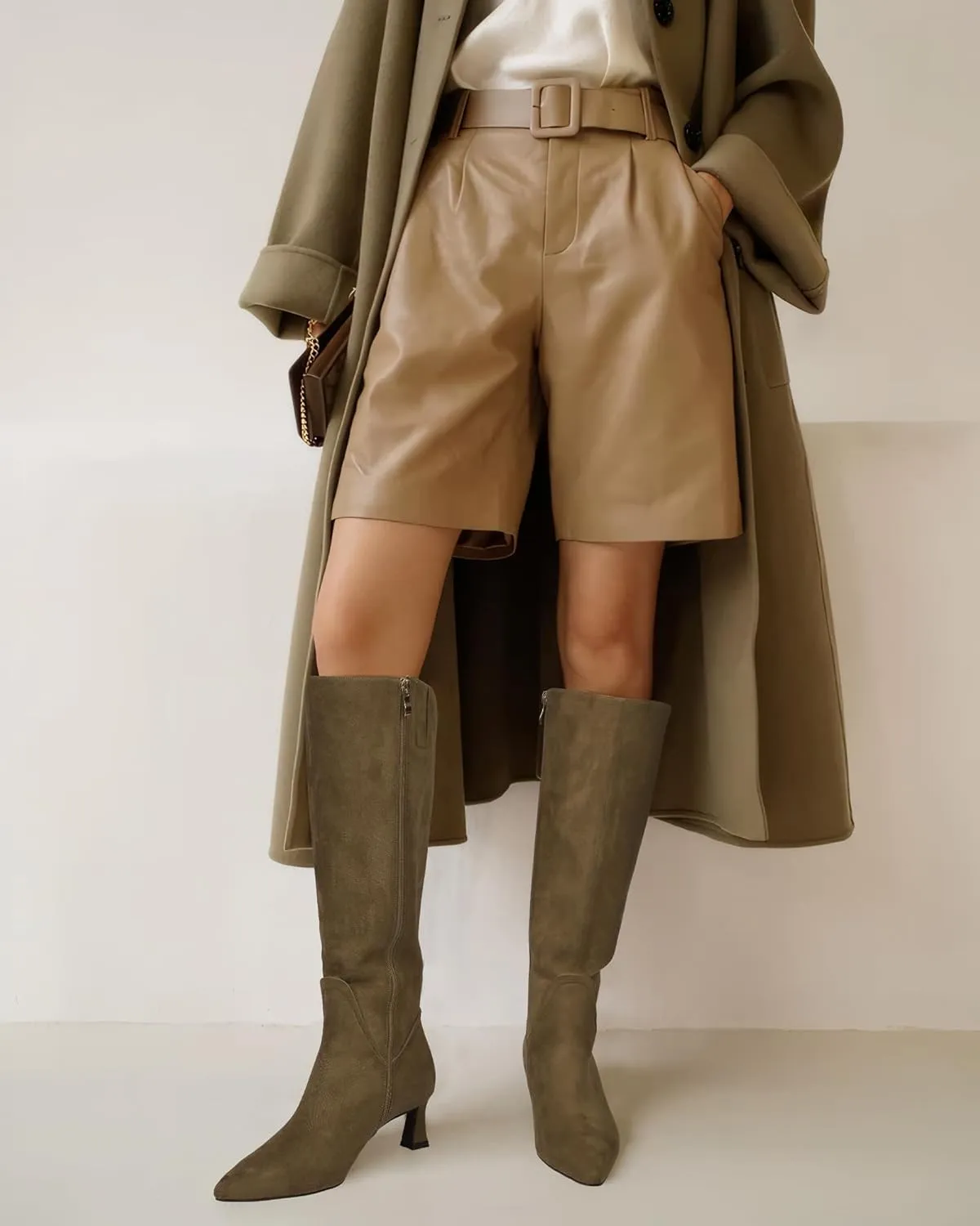 MUCCCUTE Knee High Boots for Women Kitten Heel Tall Boots Pointed Toe Slip On Sexy Fashion Long Botas with Full Side Zipper