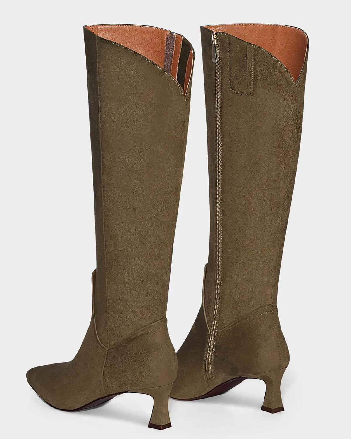 MUCCCUTE Knee High Boots for Women Kitten Heel Tall Boots Pointed Toe Slip On Sexy Fashion Long Botas with Full Side Zipper