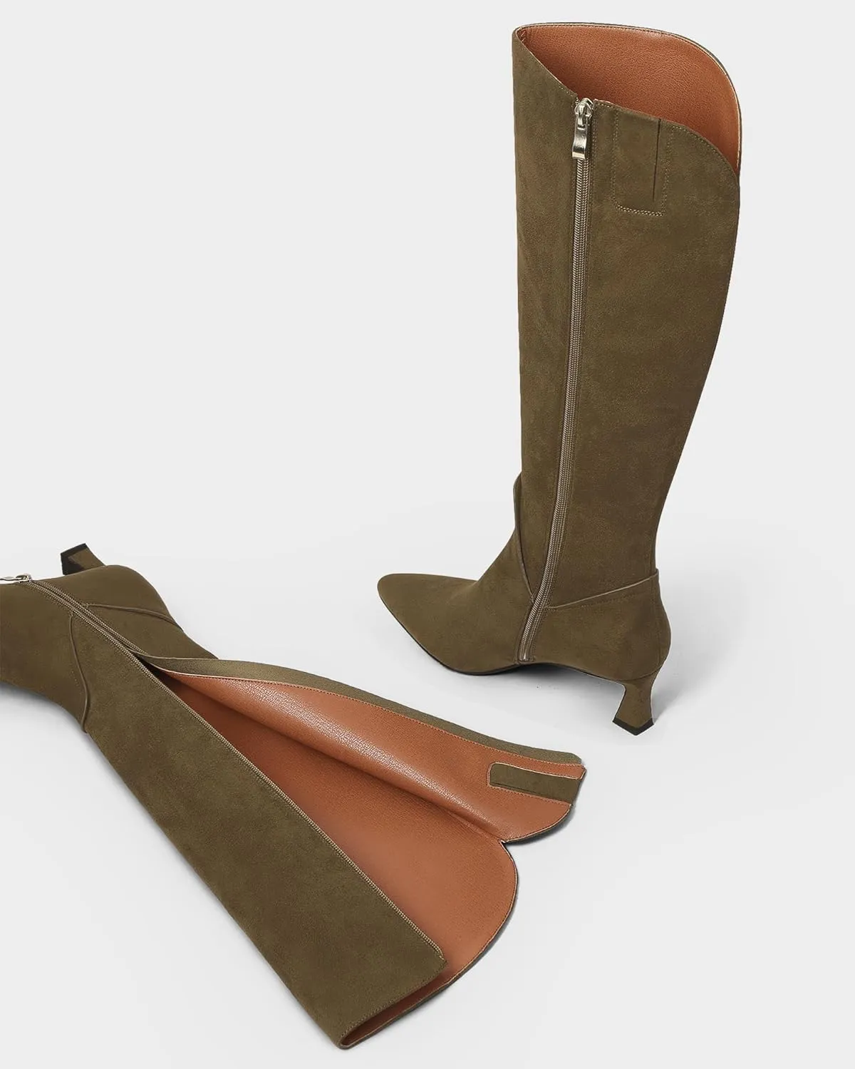 MUCCCUTE Knee High Boots for Women Kitten Heel Tall Boots Pointed Toe Slip On Sexy Fashion Long Botas with Full Side Zipper