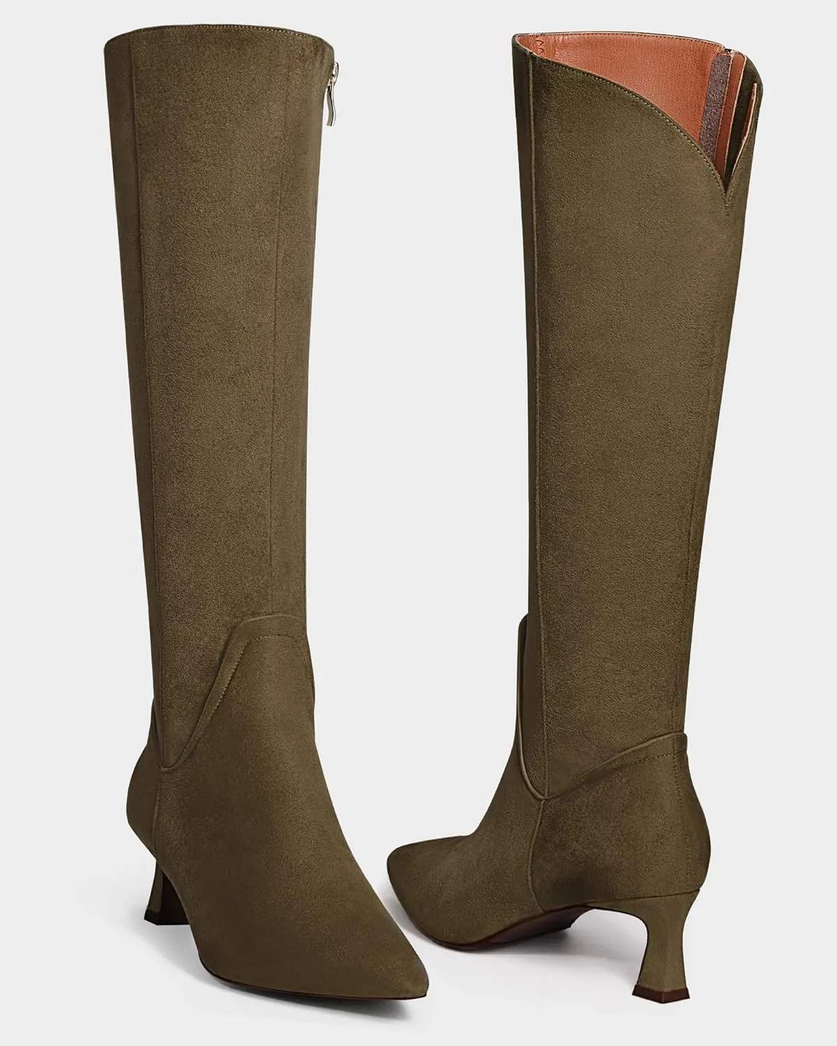 MUCCCUTE Knee High Boots for Women Kitten Heel Tall Boots Pointed Toe Slip On Sexy Fashion Long Botas with Full Side Zipper