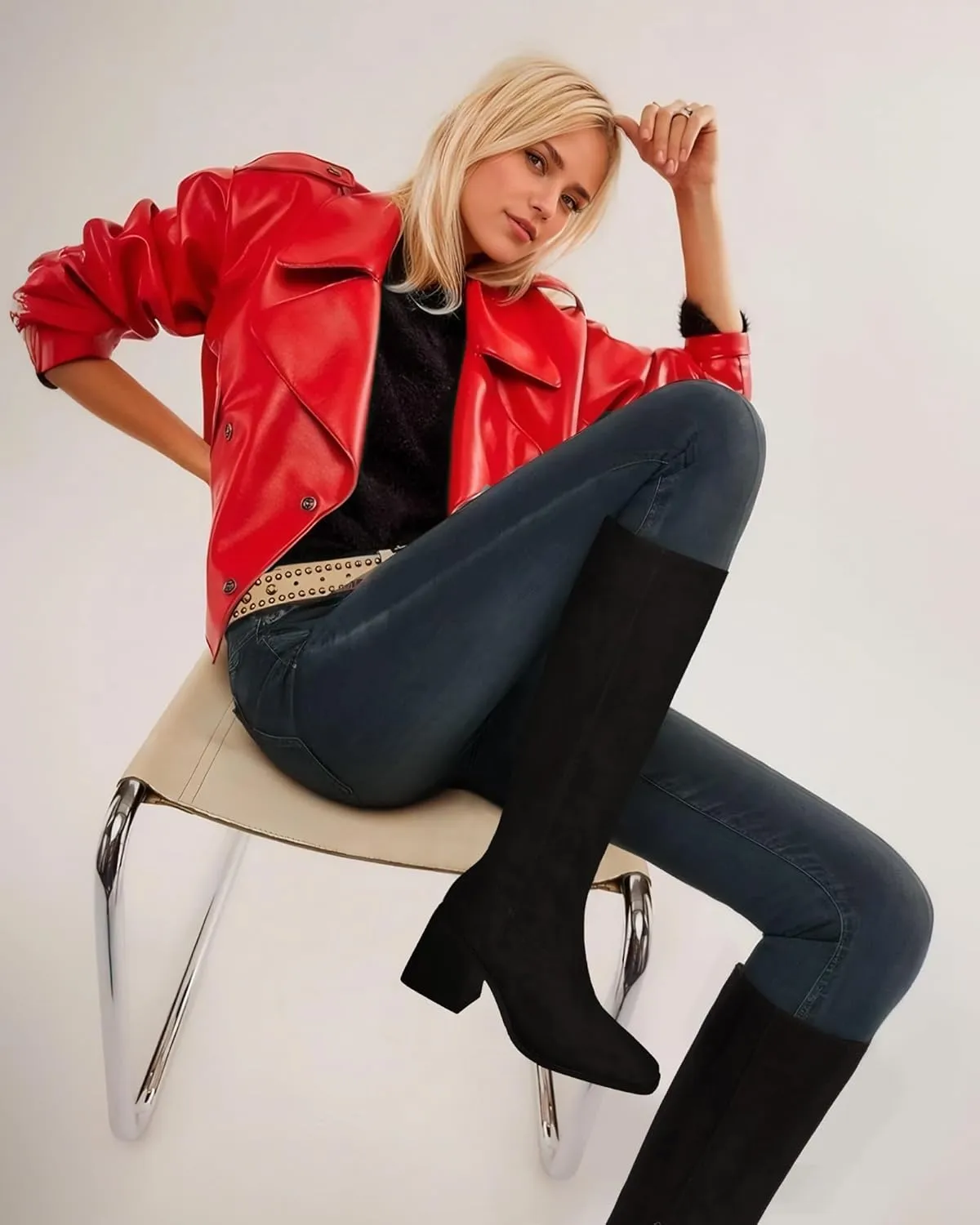 MUCCCUTE Knee High Boots for Women - Square Toe Chunky Block Heel Boots with Side Zipper Pull On Tall Boot