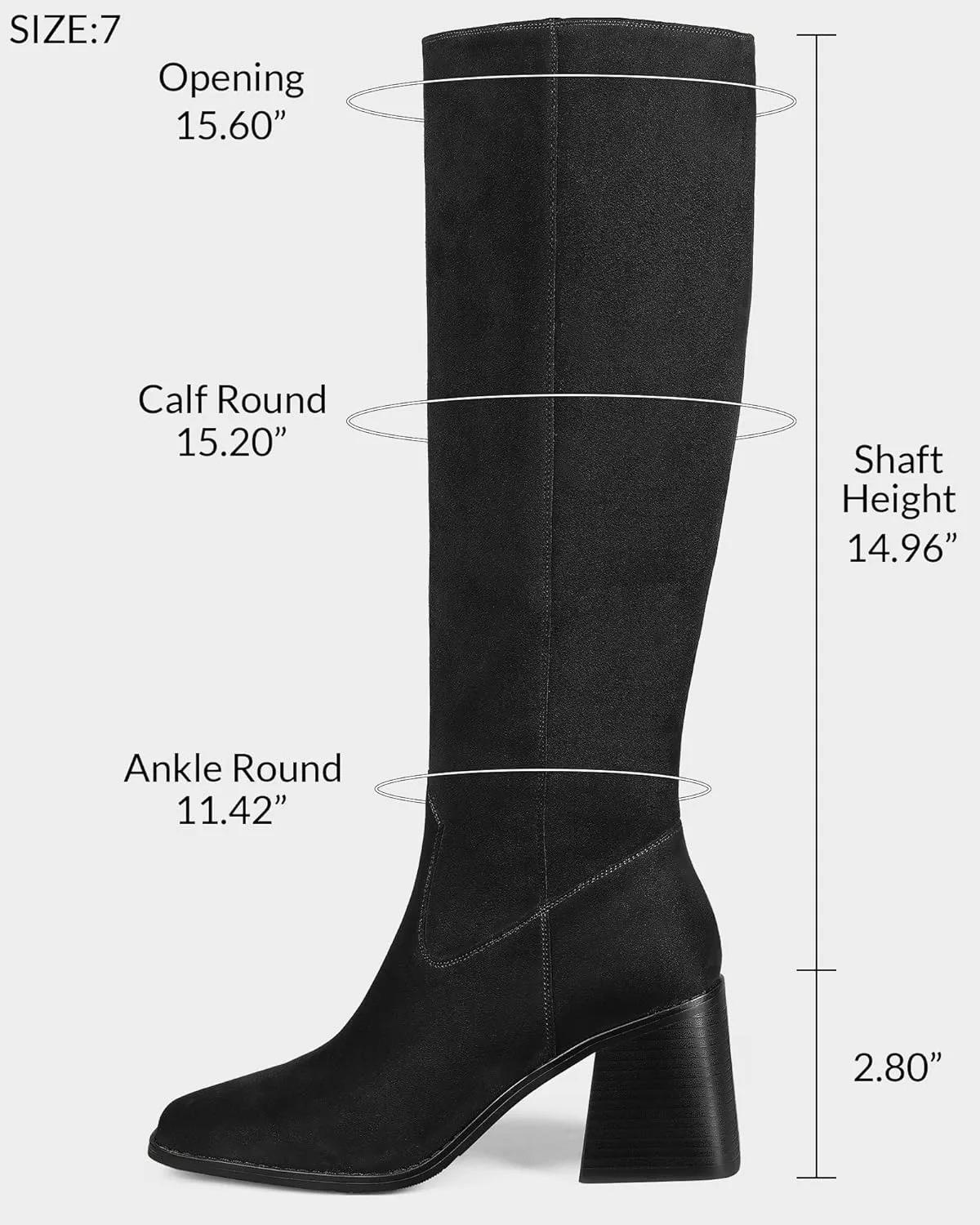 MUCCCUTE Knee High Boots for Women - Square Toe Chunky Block Heel Boots with Side Zipper Pull On Tall Boot