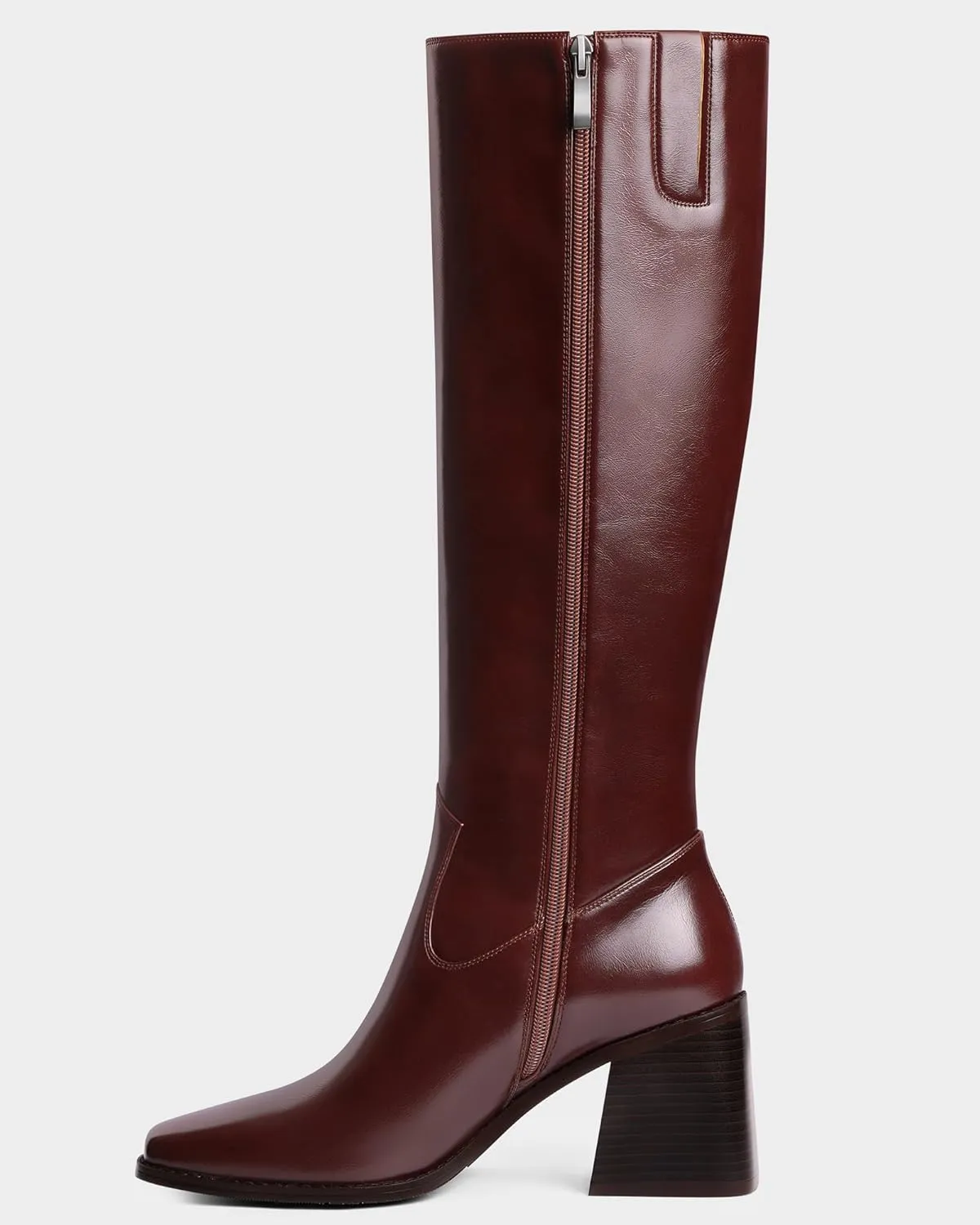 MUCCCUTE Knee High Boots Women - Faux Crocodile Boots Chunky Heel Square Toe Tall Boots Side Zipper GoGo Long Boot Pull On