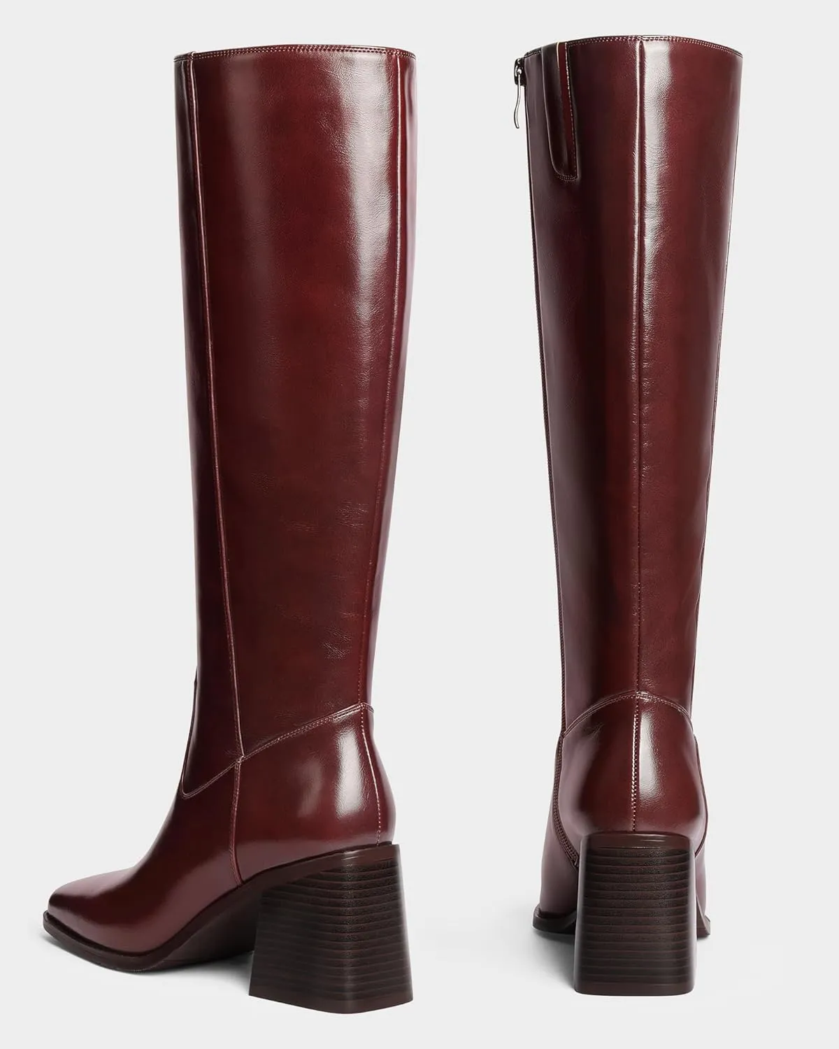 MUCCCUTE Knee High Boots Women - Faux Crocodile Boots Chunky Heel Square Toe Tall Boots Side Zipper GoGo Long Boot Pull On