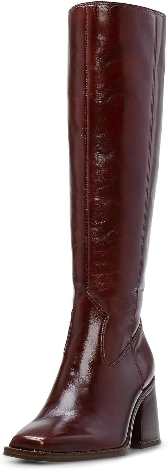 MUCCCUTE Knee High Boots Women - Faux Crocodile Boots Chunky Heel Square Toe Tall Boots Side Zipper GoGo Long Boot Pull On