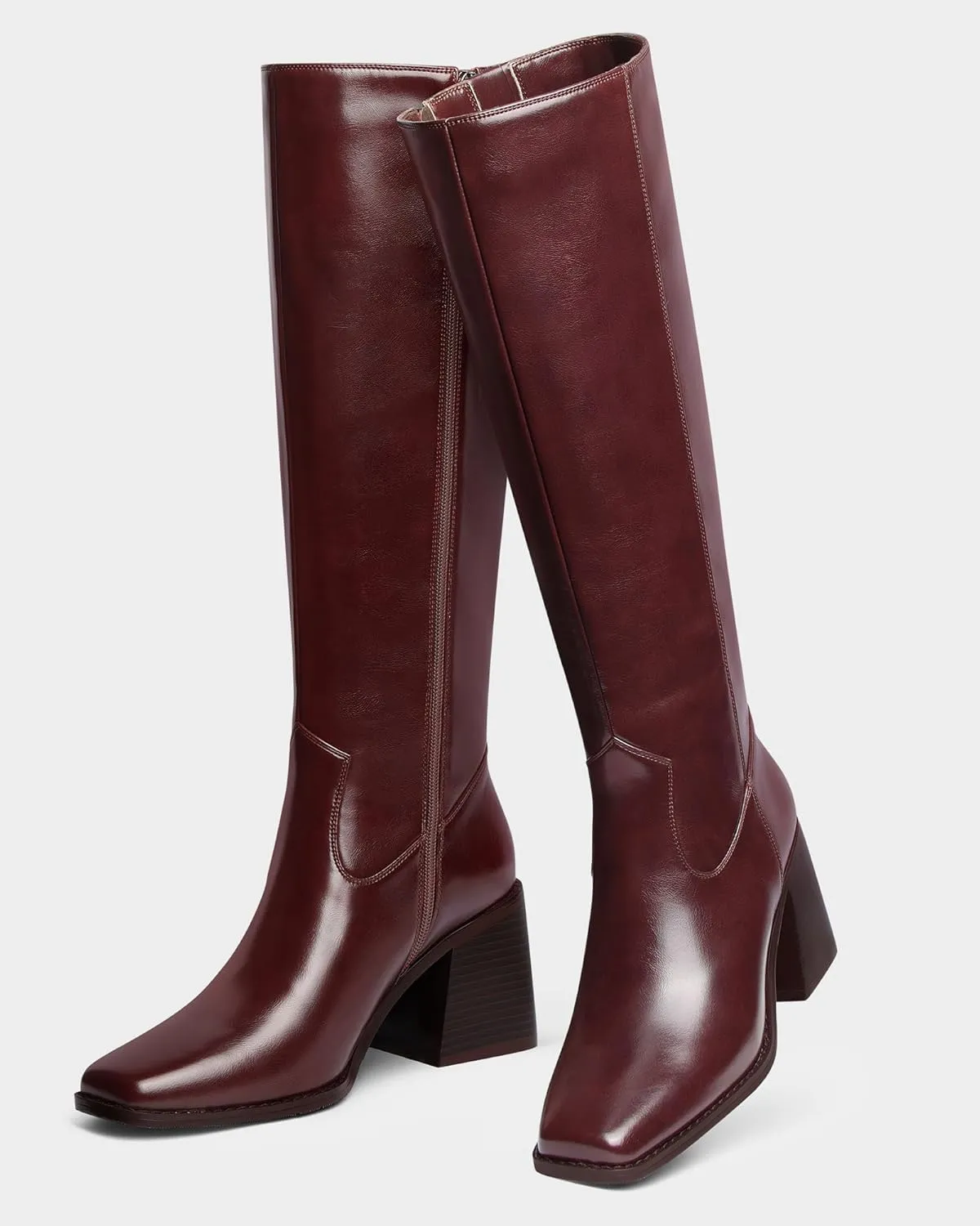 MUCCCUTE Knee High Boots Women - Faux Crocodile Boots Chunky Heel Square Toe Tall Boots Side Zipper GoGo Long Boot Pull On