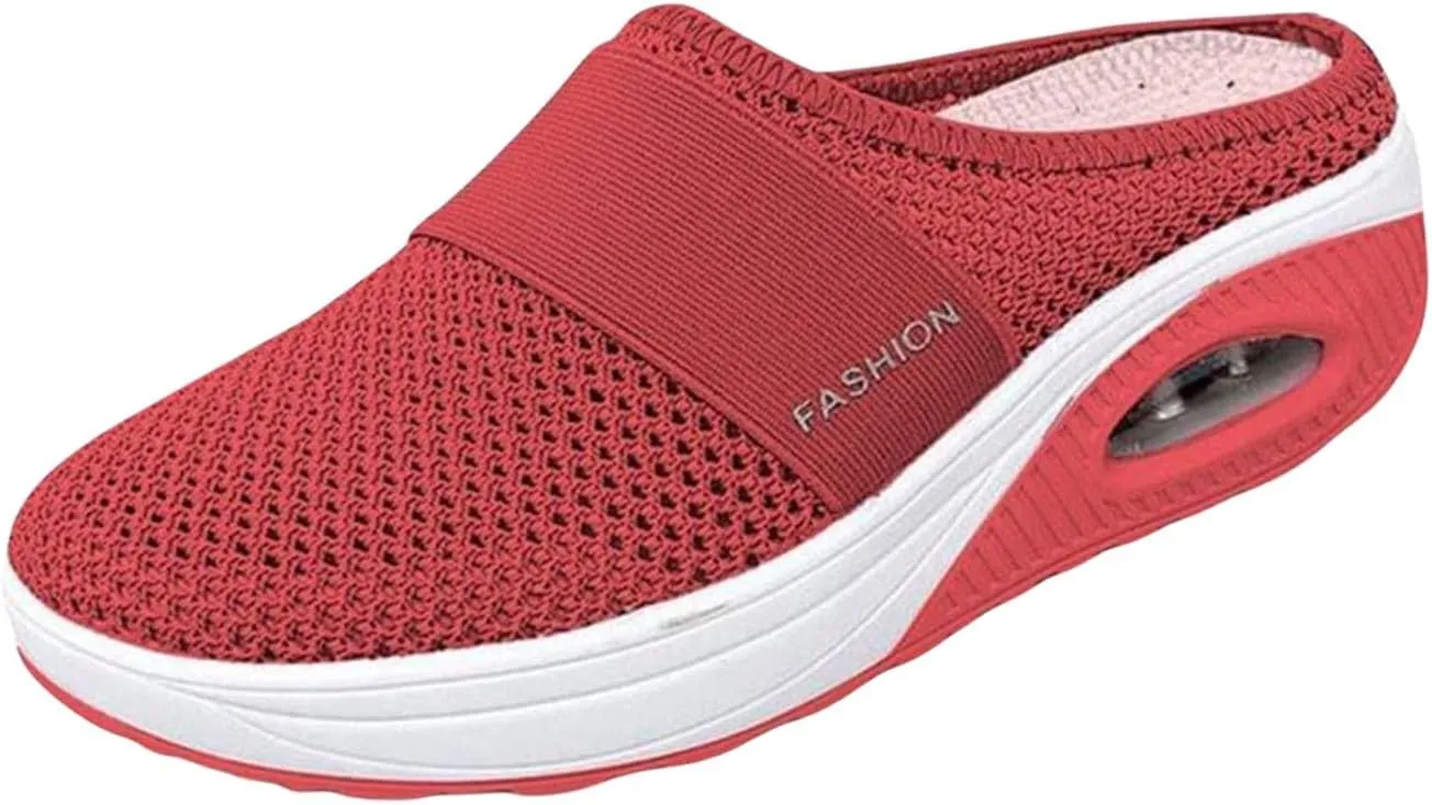 Mules for Women Comfortable Summer Comfort Mesh Hollow Out Backless Walking Sneakers Trendy Slip On Diabetic Air-Cushion Orthopedic Shoes BreathableWedge Platform Slippers with Arch Support