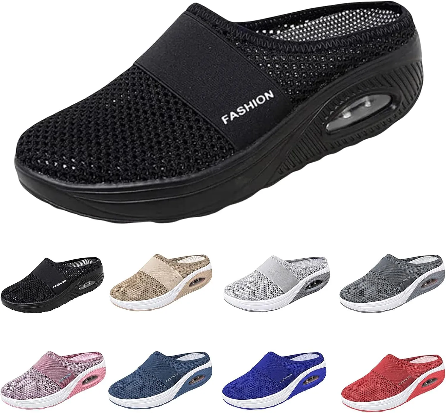 Mules for Women Comfortable Summer Comfort Mesh Hollow Out Backless Walking Sneakers Trendy Slip On Diabetic Air-Cushion Orthopedic Shoes BreathableWedge Platform Slippers with Arch Support