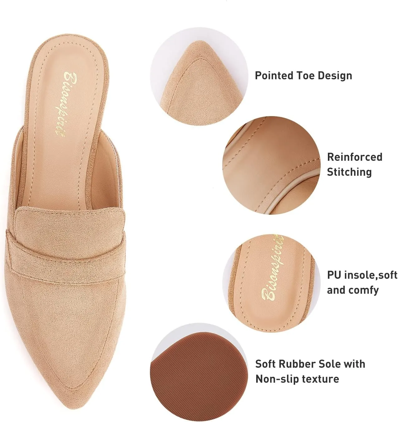 Mules for Women Flats Pointed Toe Slip On Mules Comfortable Loafer Shoes