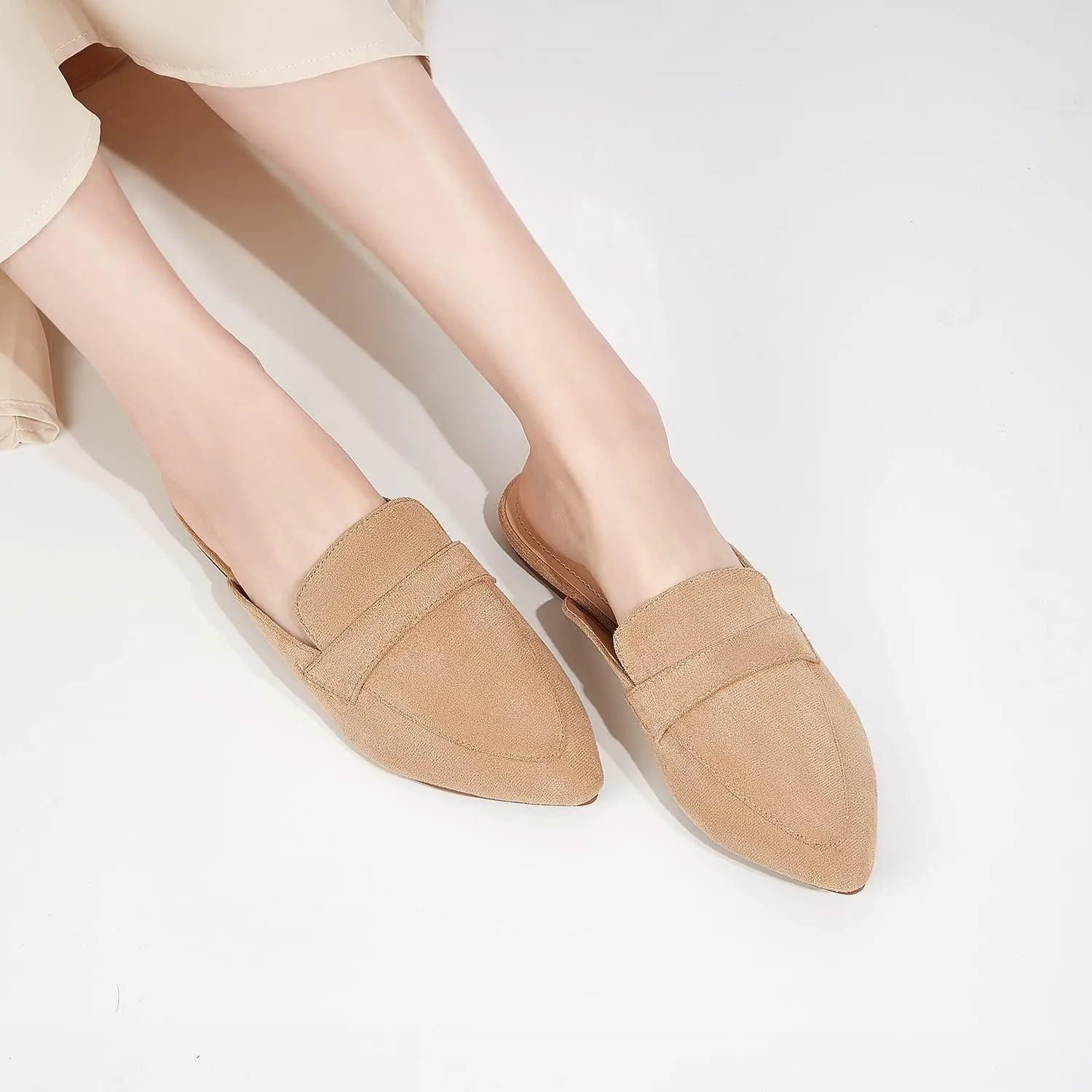 Mules for Women Flats Pointed Toe Slip On Mules Comfortable Loafer Shoes