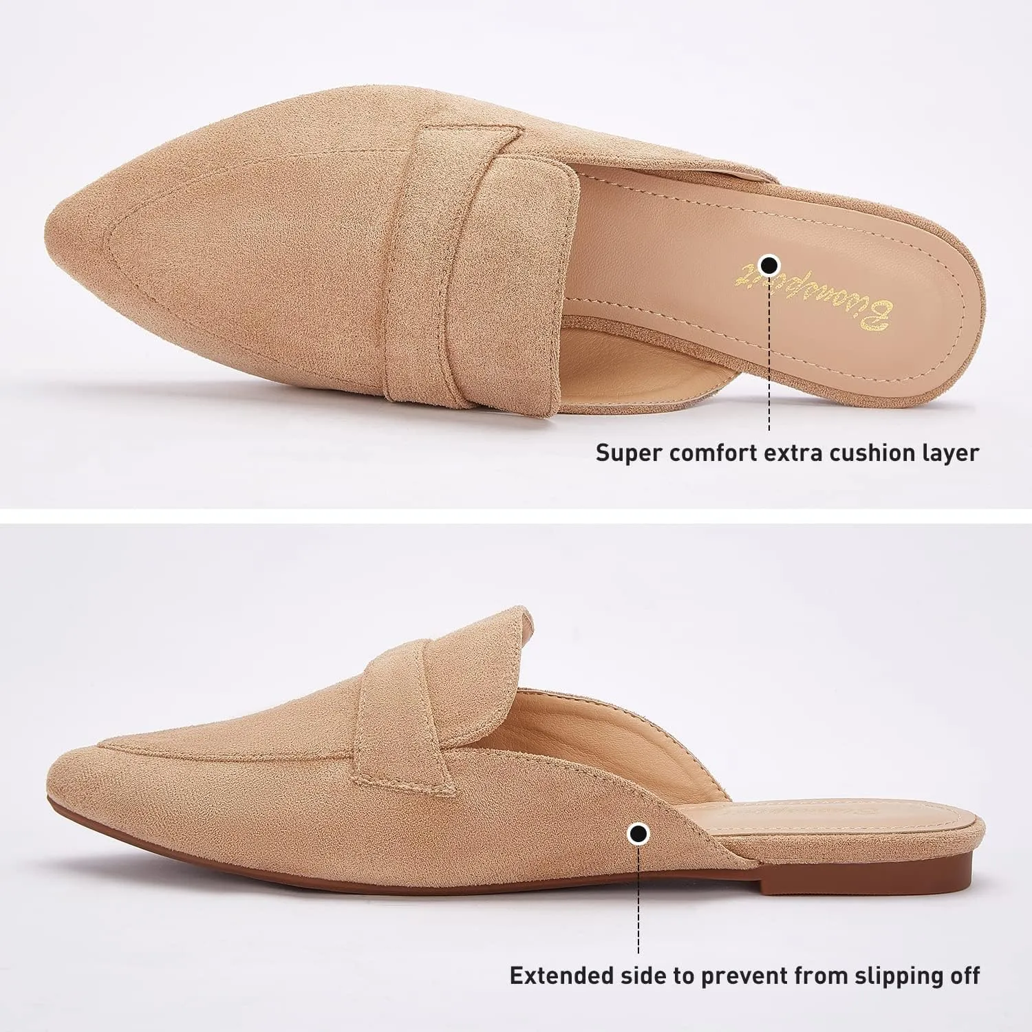 Mules for Women Flats Pointed Toe Slip On Mules Comfortable Loafer Shoes